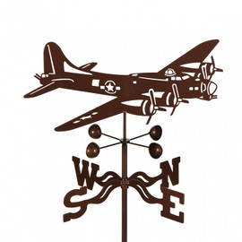 EZ Vane B-17 Airplane Weathervane — Post Mount, Wind Cups, Antique Copper Finish, Steel with Durable Triple Powder Coating, Handcrafted in USA