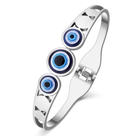 YINYA Stainless Steel Novelty Evil Eye Bracelet Bangle Jewelry for Women Teens Girls Charms Gifts Party Favors (Silver Plated B)