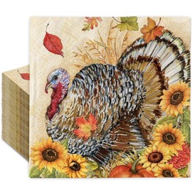 Generic AnyDesign 50Pcs Fall Paper Napkins Vintage Autumn Turkey Sunflower Luncheon Napkin Disposable Party Decor Dinner Hand Napkin for Thanksgiving Wedding Birthday Party Supplies, 6.5 x 6.5 inch