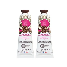 Yves Rocher, Duo de Cremas para Manos Hidratante, Argan y Rosas, Manos Secas y Suaves, 30 ml, Mini Cremas, de Bolsillo y Viaje, Paquete de 2 Cremas (Aragan y Rosa)
