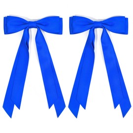 2PCS Silky Satin Hair Bows Hair Clip Blue Hair Ribbon Ponytail Holder Accessories Slides Metal Clips Hair Bow for Women Girls Toddlers Teens Kids