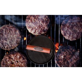 Jim Beam JB0158 Black Cast Iron Burger Press - 7'' Heavy Duty Burger Press with Solid Wood Handle