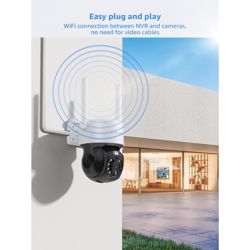 SANNCE PT Camera 2K, Wireless Security Cam 3MP, 350° Horizontal