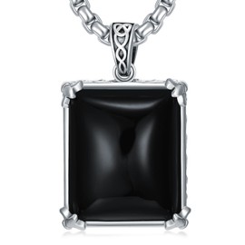 Lattd Black Obsidian Necklace 925 Sterling Silver Rectangle Celtic Knot Obsidian Pendant for Men, w/Stainless Steel Chain 22''+2''