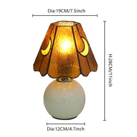 KIPHEPI Mushroom Lamp Stained Glass Lamp Moon Lamp Bedside Table Lamp Night Lamps Tiffany Lamp Cute Small Nightstand Desk Lamp for Home Decor Study Living Bedroom Gift, Included E26 Bulb,Brown