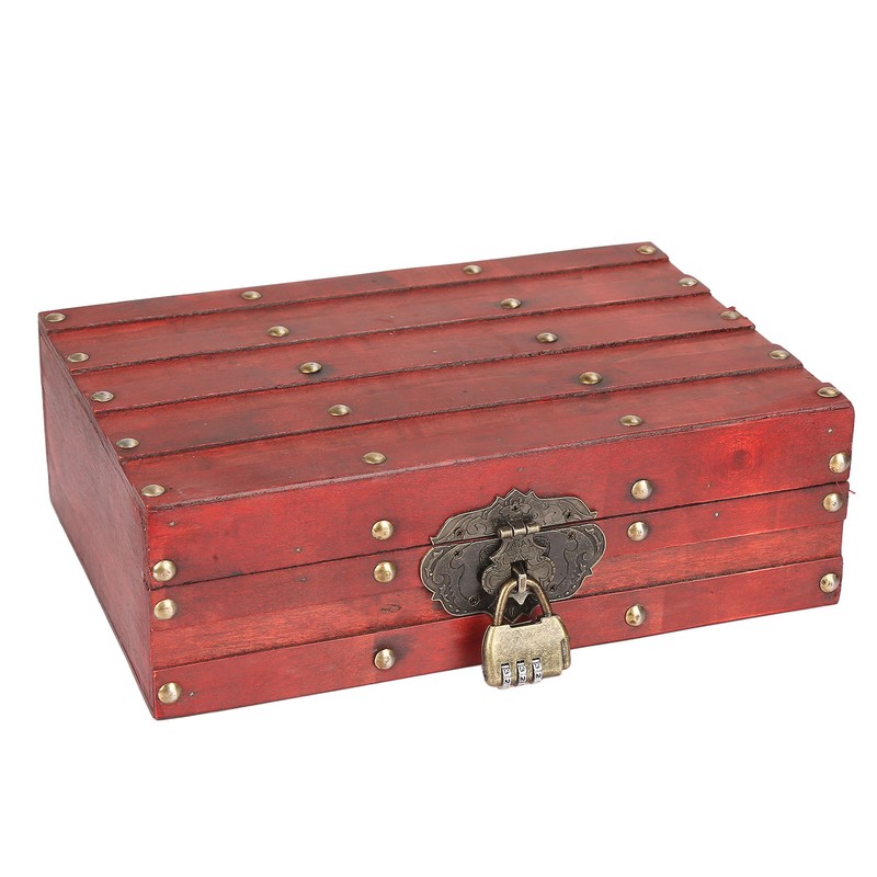 Antique Storage Box with Lock Wooden Document Box for Cosmetic