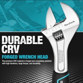 DURATECH 10-Inch Adjustable Wrench, Cr-V Steel Wrench, Wide Jaw Wrench, Metric & SAE Scales, for Home, Garage, Workshop and DIY