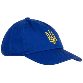 Ann Arbor T-shirt Co. Ukrainian Tryzub Hat - Ukraine Pride, Trident Coat of Arms Symbol Low Profile Baseball Dad Hat for Men & Women - (Royal Blue)