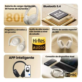 Haylou S30 Pro Anc Audífonos Diadema Gamer Inalámbricos/con Micrófono, Bluetooth 5.4, Llamadas Manos Libres, Cancelación De Ruido Adaptativa De - 43db, Controlador 40mm, 80h Reproducción, Blanco