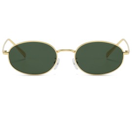 Ggpyyon Retro Oval Sunglasses for Women and Men Classic Vintage 90s Hippie sunglasses Metal Frame Sun Glasses(Gold/Green)