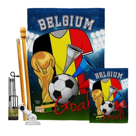 Ornament Collection FK192088-P3 World Cup Belgium Soccer Interests Sports Impressions Decorative Vertical House 28" X 40" Garden 13" 18.5" Flags Kit w/Banner Pole Included Printed in USA