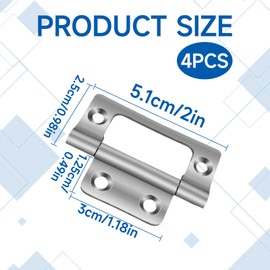 Nuqin Flush Hinges,2 Pairs (4 Unit) Flush Hinge,50 mm (2 inch) Hinges for Cupboard Doors Cabinets Dresser Wardrobes,Cabinet Cupboard Hinges