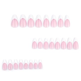 French Tip Press on Nails Medium Almond Fake Nails Nude Pink False Nails Glossy Nature Acrylic Nails Short Artificial Nails for Women Girls Manicure Nails Decoration 24Pcs