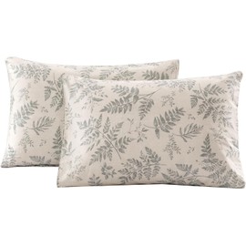 ECOCOTT 2 Pack Pillowcase Queen Size - Green Botanical Plant Leaves Pattern Pillow Cases Set, 100% Cotton Pillow Covers with Envelope Closure (Queen, 20"x30")