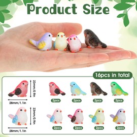 16 Pcs Miniature Bird Figurines Mini Resin Birds Figurines Decorative Figurines Dollhouse Simulation Bird Figures Mini Bird Figures Cute Animal Model Small Birds for Crafts Garden Micro Landscape