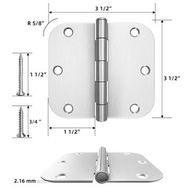 HOSOM 18 Pack Brushed Nickel Interior Door Hinges, 3.5 x 3.5 inch, 5/8 Radius, Satin Nickel 3 1/2 Interior Door Hinges, 3 "x 3" Silver Hardware