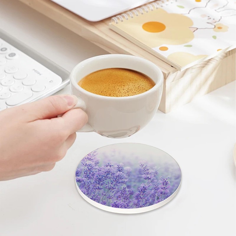 Lavender Field 6Pack Ceramic Drink Coasters,Quick-Absorb Stone Coasters with Anti-Slip