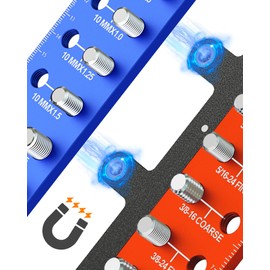 Detachable Magnetic Nut and Bolt Thread Checker, 30 Bolt and Nut Sizer with Romovable Magnetic Plates Thread Gauge 15 Standard and 15 Metric Wall-Mountable Bolt Size Finder Screw Size Chart