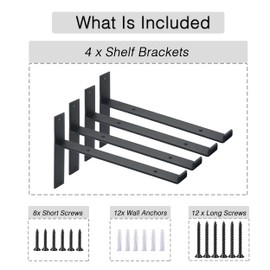 OVOV 4 Pack Black Shelf Brackets 8 inch Industrial Shelving Brackets with Lip Rustic Shelf Support with Mounting Hardware for Home