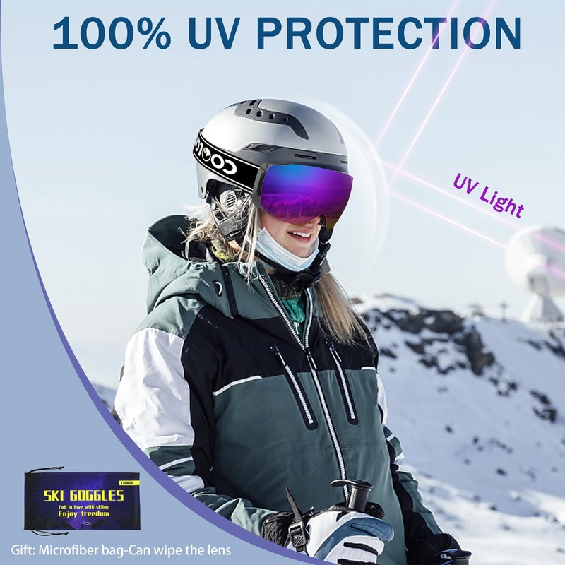 COOLOO Ski Goggles, Snow Snowboard Goggles for Men Women Kids