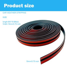 Universal T-Shape Car Windshield Weather Stripping - Self-Adhesive Rubber Seal for Front/Rear/Sunroof - Waterproof & Noise Reduction Fits SUV/Truck/Car (Black-19MM*19.7FT)
