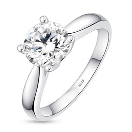 Moissanite Solitaire Engagement Ring for Women,1.5CT Round Cut D Color VVS1 Lab Created Diamond Wedding Band，S925 Sterling Silver with 18K White Gold Plated Elegant Anniversary Promise Ring(8.5)