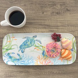 UPware 15 Inch Melamine Rectangle Serving Tray, BPA Free Food Tray (Sea Life Serenade)