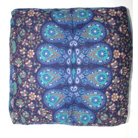 CRAFT KALA Blue Peacock Large Hippie Mandala Meditation Floor Ottoman Pillow Cushion Pouf Cover Square Poufs Bohemian Circle Floor Cushion Case Outdoor Fireplace Living Room Decor Cover 16" Square