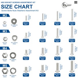 NINDEJIN 580pcs M2 M3 M4 M5 Button Head Socket Cap Screws, 8 12 16 20mm Screw Bolts and Nuts Assortment Kit, 304 Stainless Steel Metric Socket Screws and Nuts and Flat Wahser Set, Fully Machine Thread