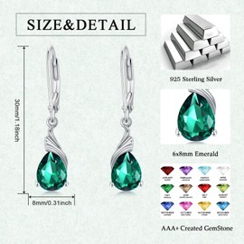 SEIYANG May Birthstone Earrings for Women Emerald Earrings Teardrop Dangle Drop Earrings Birthday Anniversary Fine Jewelry for Women Girls