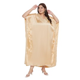 Gypsie Blu Caftans for Women Satin Silk Embroidery Long Kaftan Plus Size Beach Cover Ups Embroidered Embellished Maxi Dresses