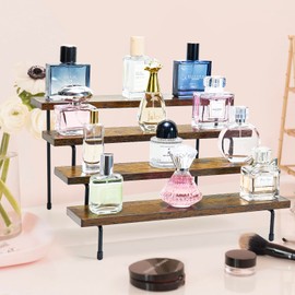 Dxaeuqr Wood Cologne Display for Men,Wood Tiered Display Stand,4 Tier Perfume Organizer, 4 Tier Spice Rack Organizer for Makeup,Spice Storage,Perfume,Dessert,Display Risers Stand