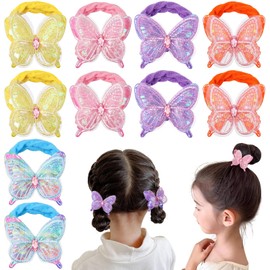 10 Pcs Glitter Butterfly Hair Ties for Girls Baby Toddler Cute Sequin Bow Hair Ties Elastic Rubber Hair Bands for Little Girls Multicolor Baby Hair Accessories for Girls Pijin-10