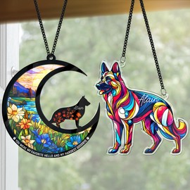 2 Pack 6" German Shepherd Memorial Gift, Acrylic Dog Suncatcher for Window Hanging, Pet Remembrance Gift for Loss of Dog, Pet Loss Gift for Dog Lover Women, Dog Bereavement Decoration PS147-05