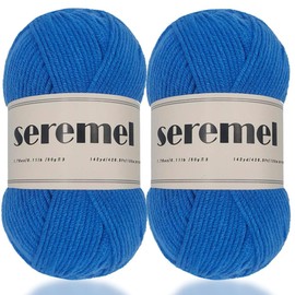 seremel 4Ply Acrylic Soft Yarn 2 Balls 1Pack, 2 Pcs Crochet Yarn Total 100g (3.4oz) / 260m (280Yds), Crocheting/Knitting #4 Medium Yarns, Worsted Beautiful Color (Royal Blue)
