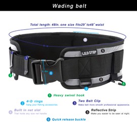 L.E.D STEP Fishing Belt built in net slot 4.1inch Wide Adjustable Fishing Wader Belt for Men Fishing,Kayaking,Casting.West Bank Wading Belt, Black, 29-48in