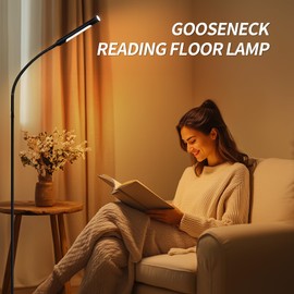 SANBEN Floor Lamp with Remote, 67" Gooseneck Dimmable Standing Lamp, 3 Color Temperatures & 5 Brightness Levels, Modern Reading LED Light for Bedroom, Living Room, Office - Black