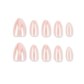 Medium Short Almond Press On Nails, Chrome Pink Fake Nails, Glossy Soap Nails, Natural Reusable Glue On Nails, Minimalist Acrylic Stick On Nails for Women Daily Wear Office, 24PCS