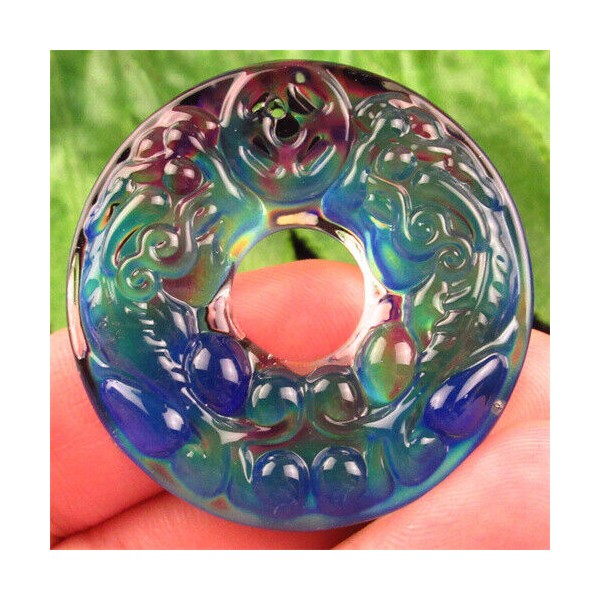1Pcs Blue Rainbow Mood Stone Dragon Donut Pendant Bead 42x9mm GWS8