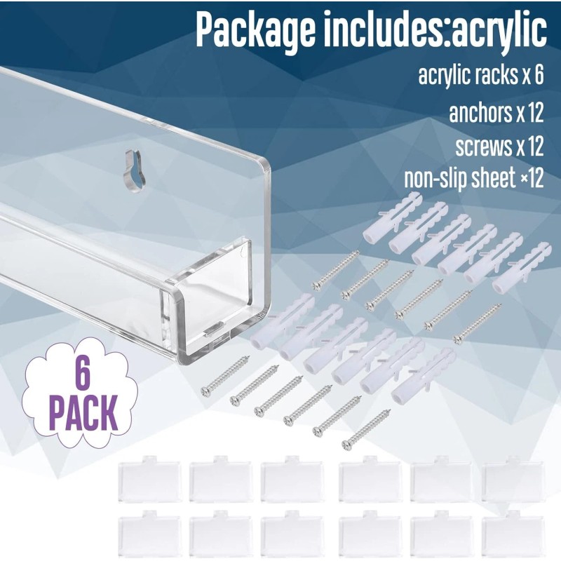 Visen Clear Acrylic Nail Polish Rack Set 6 Shelves Wall