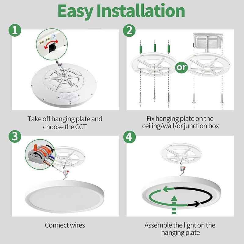 20 Inch Large LED Flush Mount Ceiling Light, 40W,4350LM, 3000K/4000K/6000K