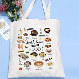 VAMSII South Korea Travel Souvenir South Korean Food Tote Bag Korea Lovers Gifts Bachelorette Trip Gifts (CAKoreanFoodTote)