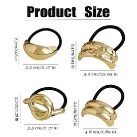 FANCHENGFAN 4Pcs Metal Ponytails Hair Cuffs, Gold Metal Hair Ties, Gold Hair Cuffs, Elastic Hair Ties for Both Thick and Thin Hair