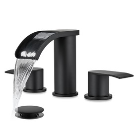 gotonovo Waterfall 8 inch Widespread Bathroom Faucet Set Bathroom Sink Faucet 3 Hole 2 Handle Vanity Lavatory Deck Mount with Pop Up Drain and Water Supply Lines Round Body Matte Black