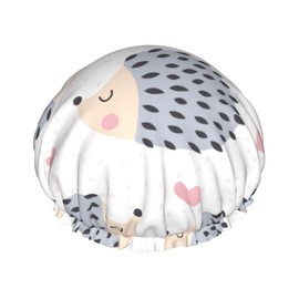 Cute Hedgehog Animal Shower Cap for Women,Double Waterproof Layers Bathing Shower Hat Large Designed for all Hair