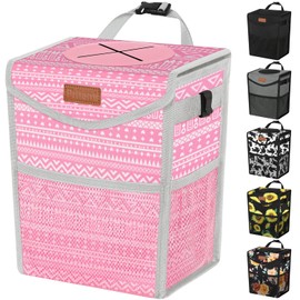 Pritent Pritent Car Trash Can with Lid, Cute Leakproof Car Trash Garbage Bag Hanging Vehicle Trash Bin Small Portable Automotive Garbage Cans Organizer for Back/Front Seat/Console(2.8 Gallons,Pink Print)