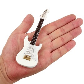 Dselvgvu Wooden Miniature Electric Guitar with Stand and Case Mini Musical Instrument Miniature Dollhouse Model Birthday Present (Electric Guitar:White, 5.49"x1.76"x0.48")