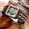 Dentily Exquisite Square Hollowed Out Quart Mens Wooden Watches Transparent