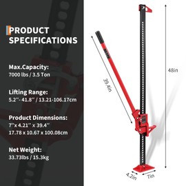 Farm Jack,48" Utility High Lift Farm Jack with Base, 7000 LBS Capacity Ratcheting Off Road Utility Jack,Adjustable Lifting Height 5.12-41.14" for Tractor, Truck, SUV, Bumper Lift