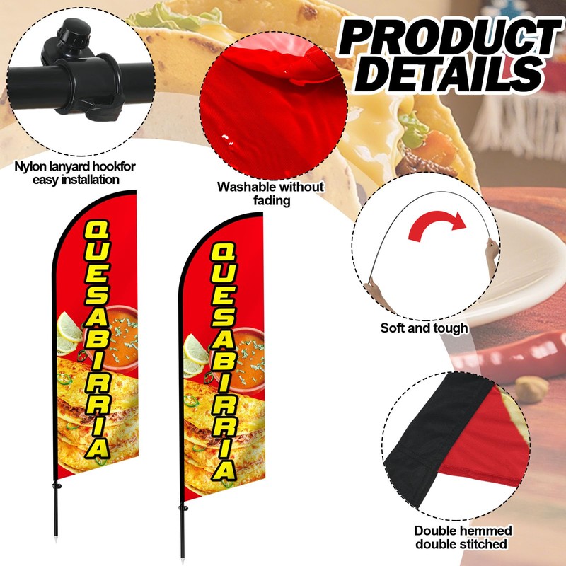 FuWeave 2 Pcs Quesabirria Advertising Swooper Flag Banner 8.2ft Feather
